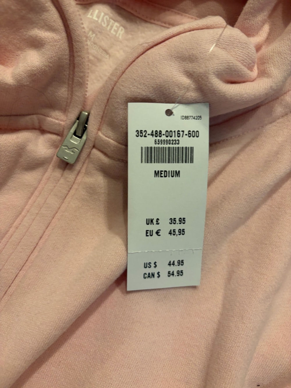 NWT ✨ Hollister Pale Pink Half-Zip Hoodie with Kangaroo Pocket size medium - Picture 3 of 9